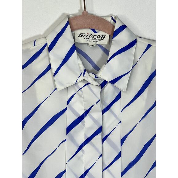 Vintage The Wilroy Traveller White & Blue Stripes Long Sleeve Button Up Blouse 8 - Picture 4 of 10
